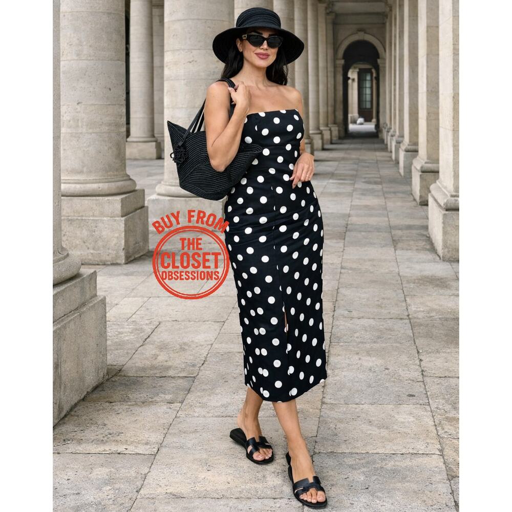 ZARA Polka Dot Strapless Midi Dress NWT Linen Blend Blogger Favorite Size L